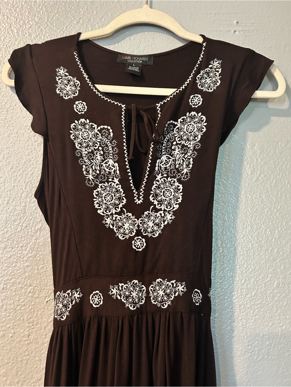Mark Richards Collection Embroidered Boho Dress L (Runs Small / Fits S-M)